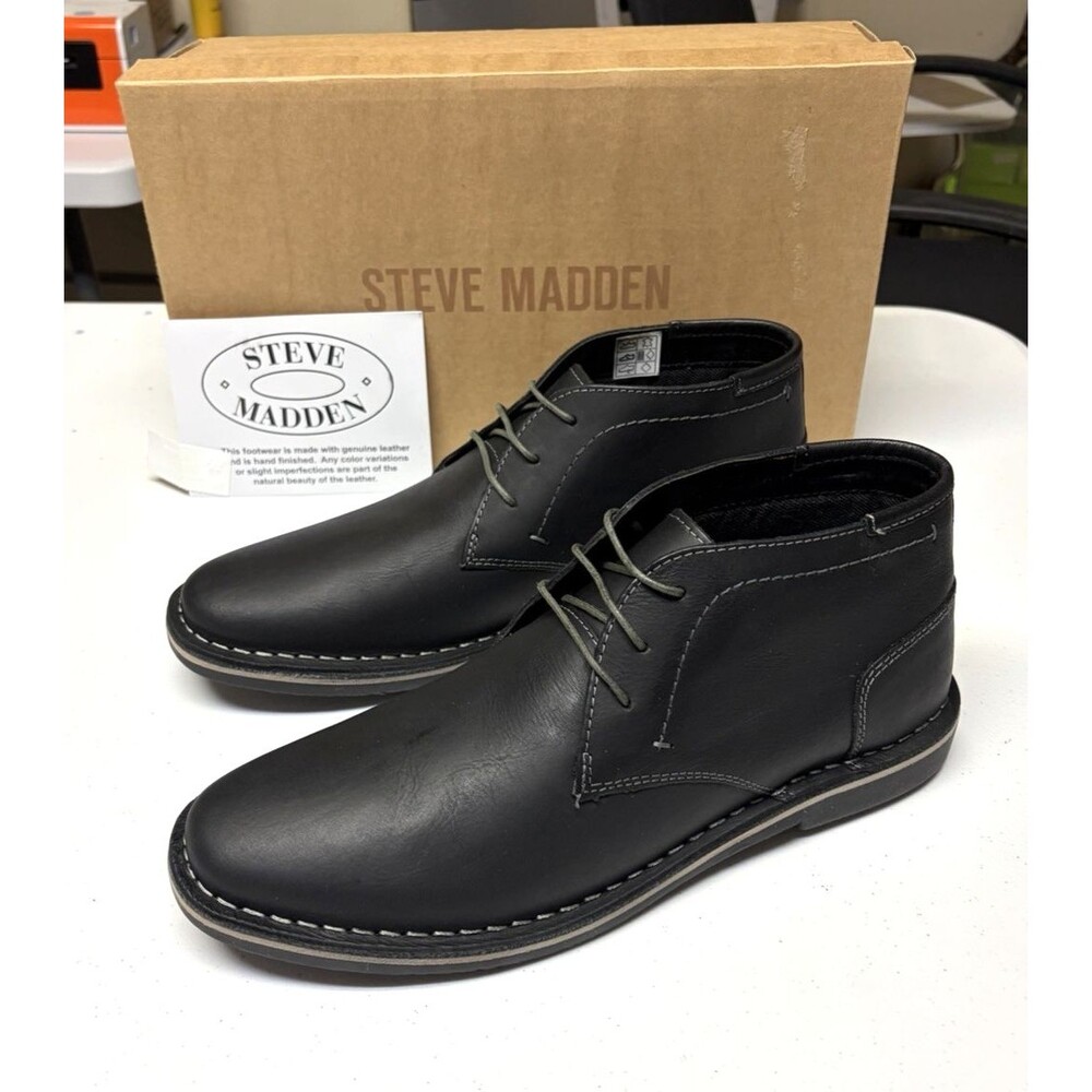 Steve Madden Harken Chukka Ankle Boots Black Leat Smooth Leather Size 9 NIB